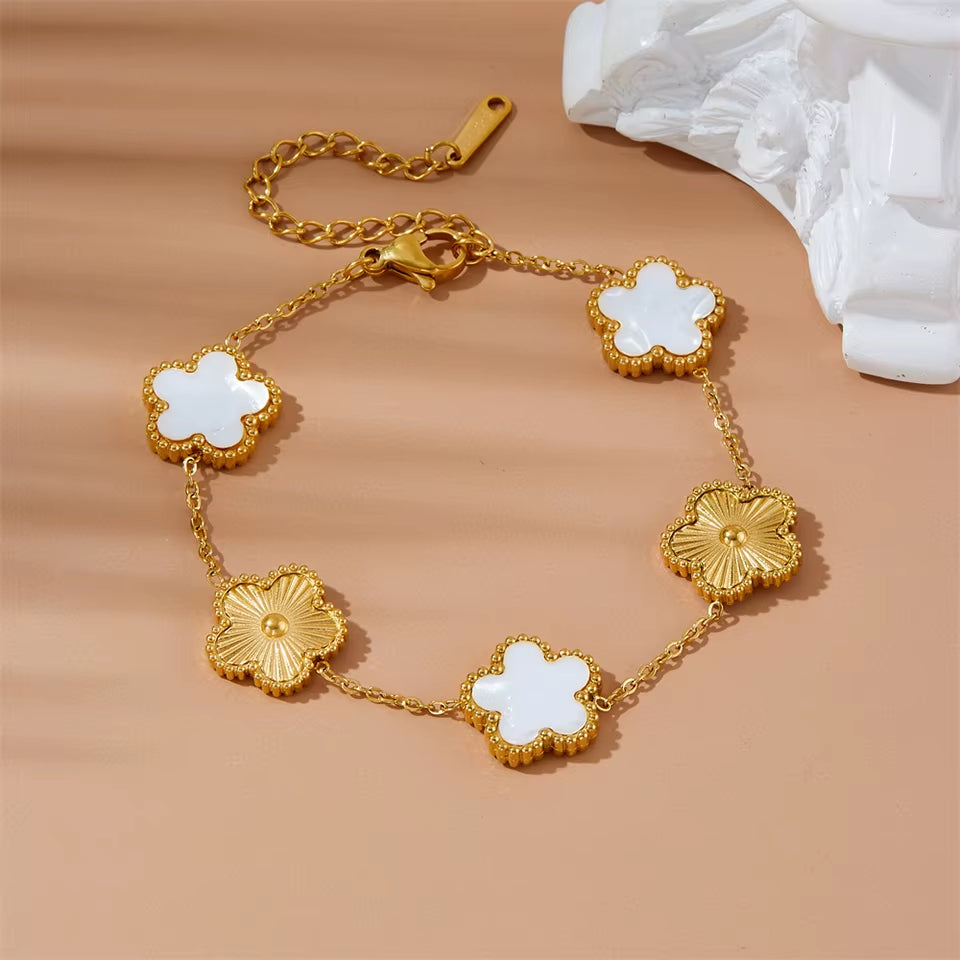 316 Stainless Steel Hot Selling Gold Plated Clover Charm Bracelet Luxury Five Leaf Flower Bracelets Jewelry for Women Gift