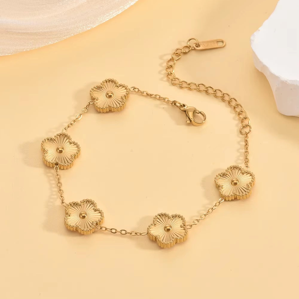 316 Stainless Steel Hot Selling Gold Plated Clover Charm Bracelet Luxury Five Leaf Flower Bracelets Jewelry for Women Gift