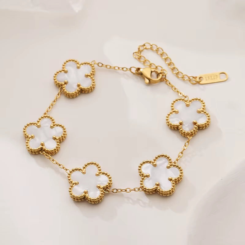 316 Stainless Steel Hot Selling Gold Plated Clover Charm Bracelet Luxury Five Leaf Flower Bracelets Jewelry for Women Gift