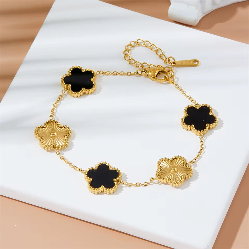 316 Stainless Steel Hot Selling Gold Plated Clover Charm Bracelet Luxury Five Leaf Flower Bracelets Jewelry for Women Gift