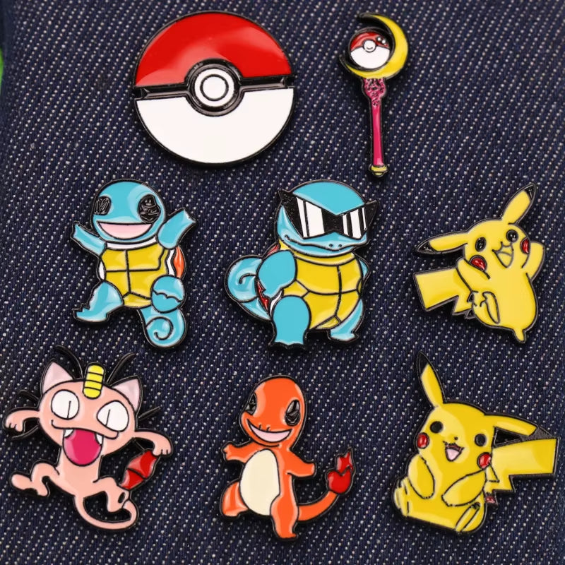 Anime Brooch Pins for Backpack Brooch Pokeball Gengar Meowth Pikachu Squirtle Cute Enamel Pin Kids Gift Accessories