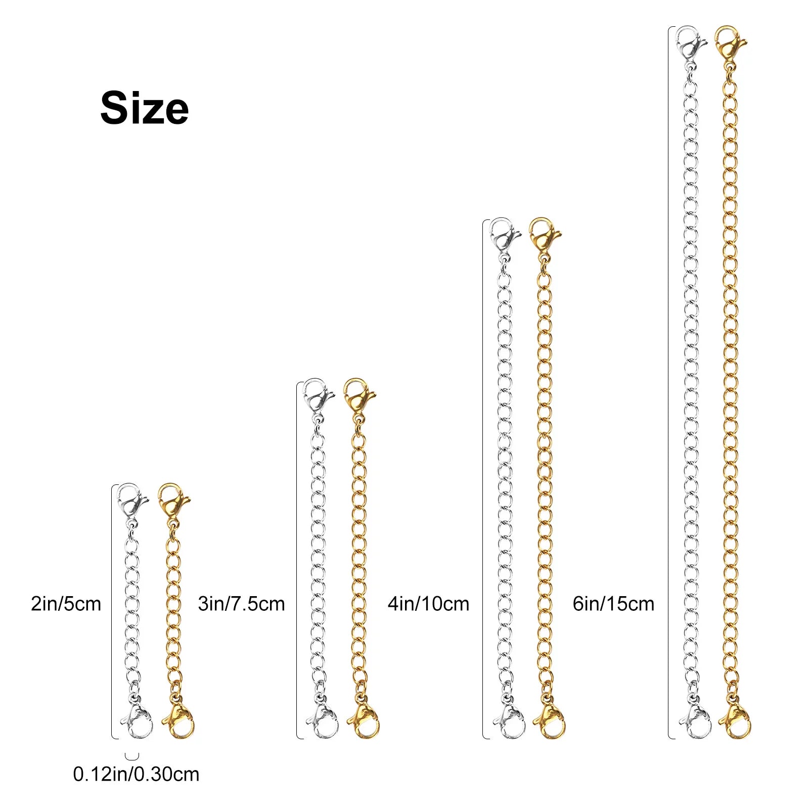 24/12Pcs Necklace Extenders, Stainless Steel Necklace Bracelet Extender Chain Set, Anklet Extension Chains with Double Lobster Clasps and Closures for Jewelry Making, Fine Chain (Silver and Golden)