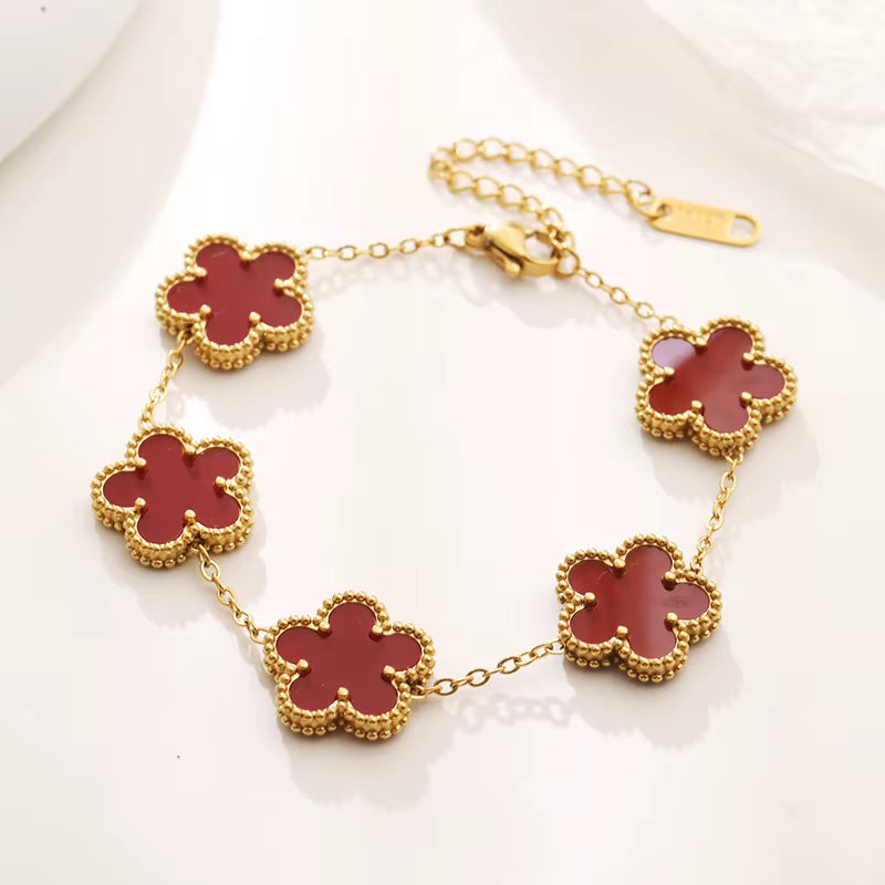 316 Stainless Steel Hot Selling Gold Plated Clover Charm Bracelet Luxury Five Leaf Flower Bracelets Jewelry for Women Gift