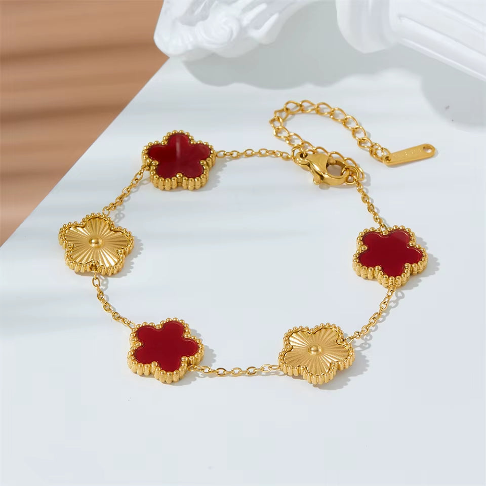 316 Stainless Steel Hot Selling Gold Plated Clover Charm Bracelet Luxury Five Leaf Flower Bracelets Jewelry for Women Gift