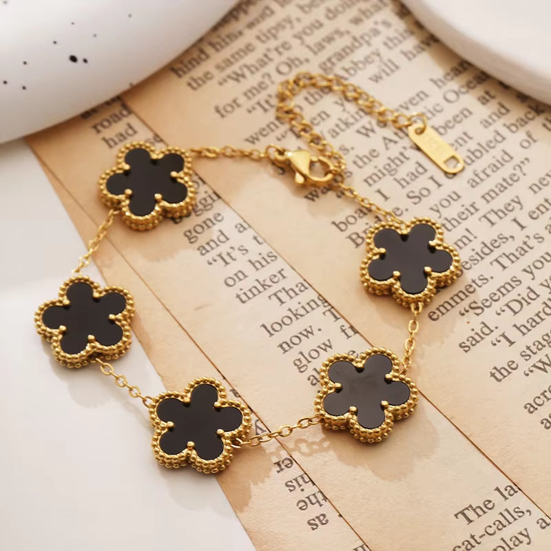 316 Stainless Steel Hot Selling Gold Plated Clover Charm Bracelet Luxury Five Leaf Flower Bracelets Jewelry for Women Gift